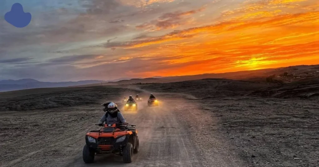 Sunset Quad Biking Agafay Desert Marrakech tour with golden desert light